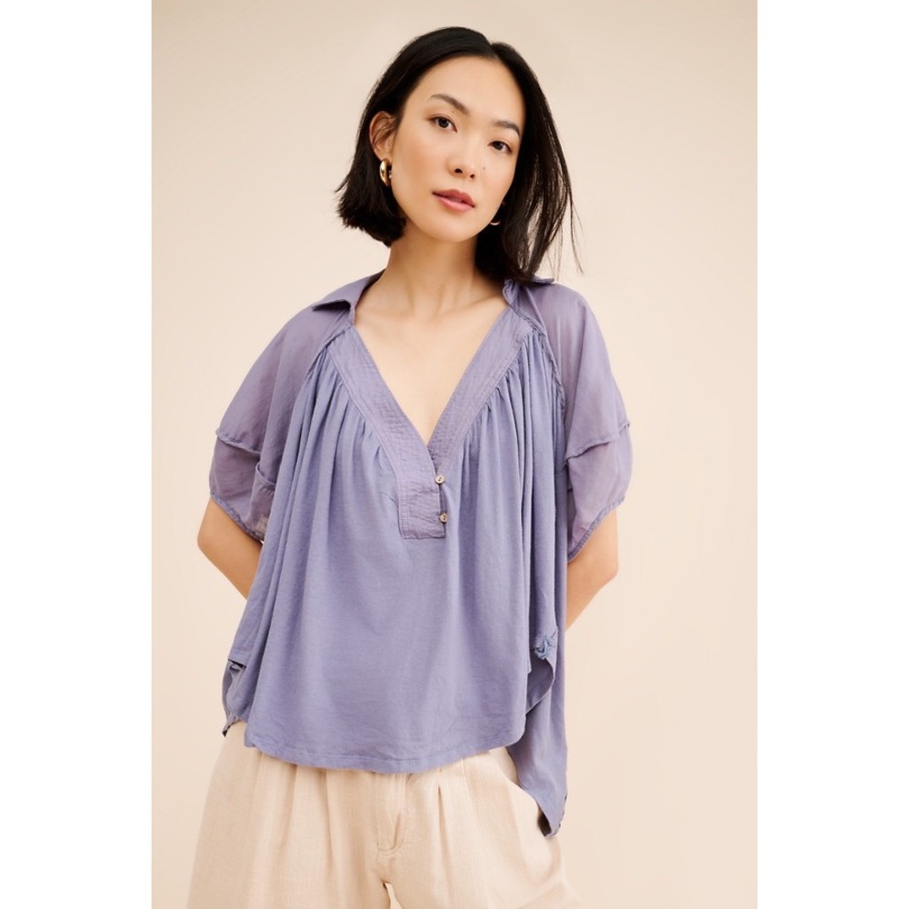 Free People We The Free The One Top Purple Henley Babydoll Tunic Medium